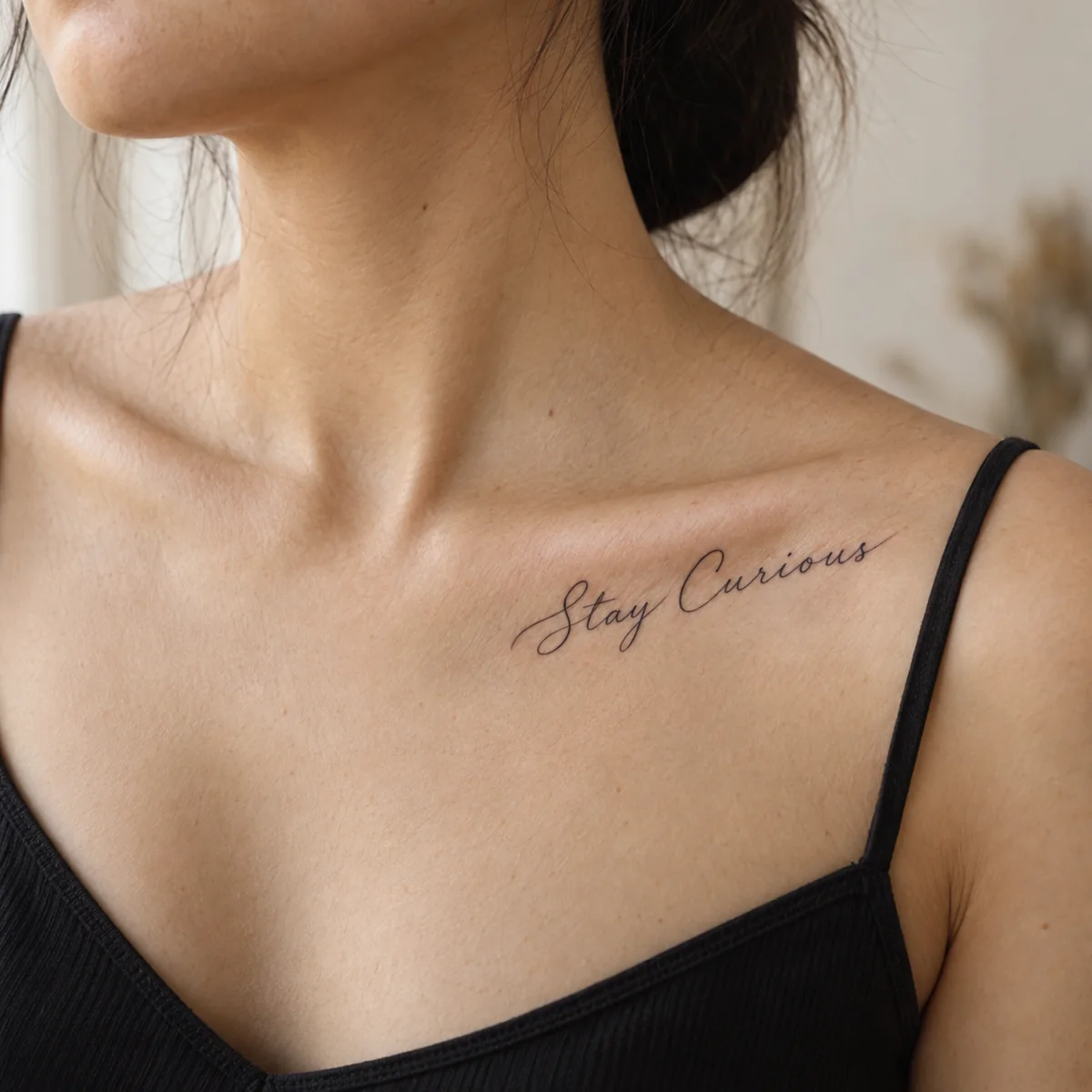 Script on the collarbone tattoo