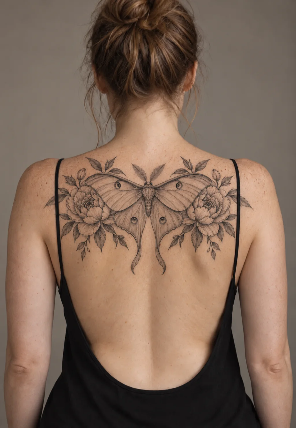 Memorial piece, upper back tattoo